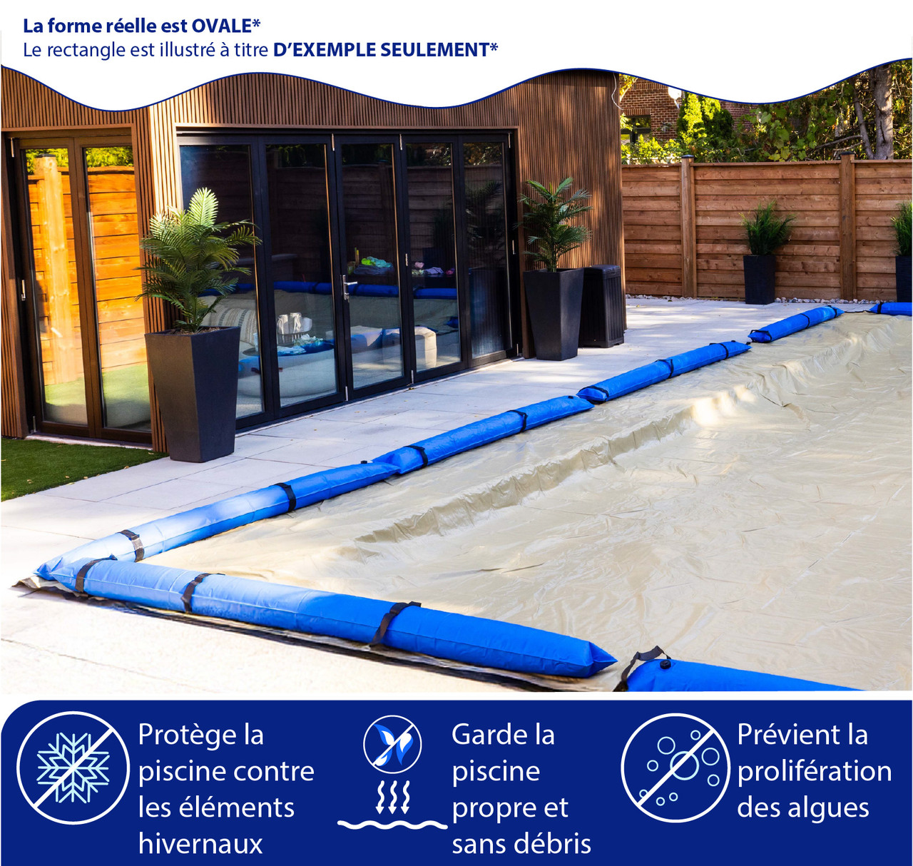 Toile d’hiver ovale Premium couleur sable de 15' x 24' pour piscine hors terre