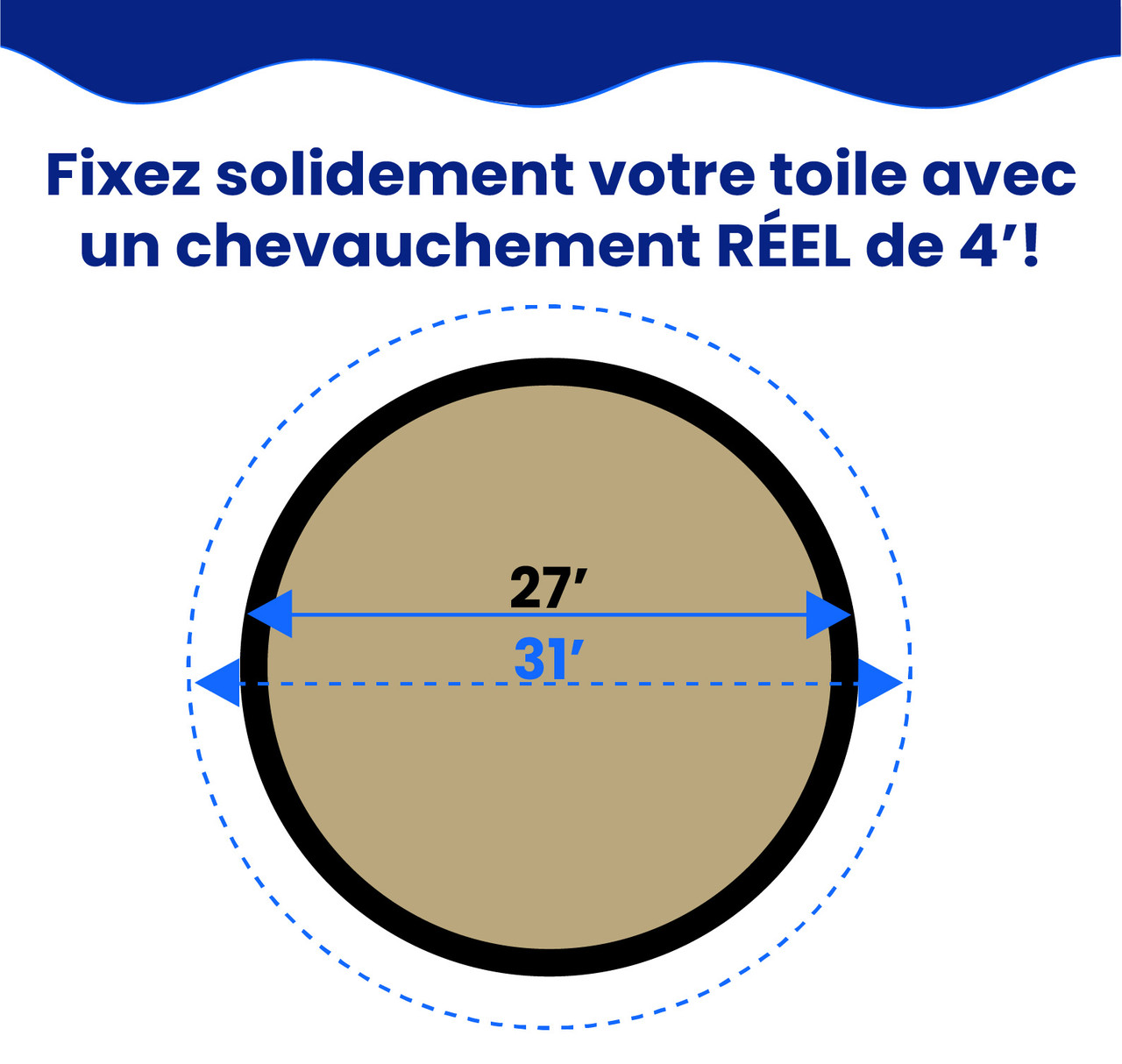 Toile d’hiver ronde Premium couleur sable de 27' pour piscine hors terre