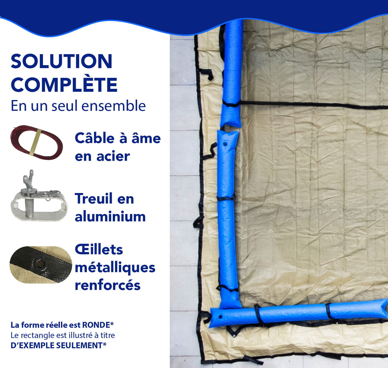 Toile d’hiver ronde Premium couleur sable de 12' pour piscine hors terre