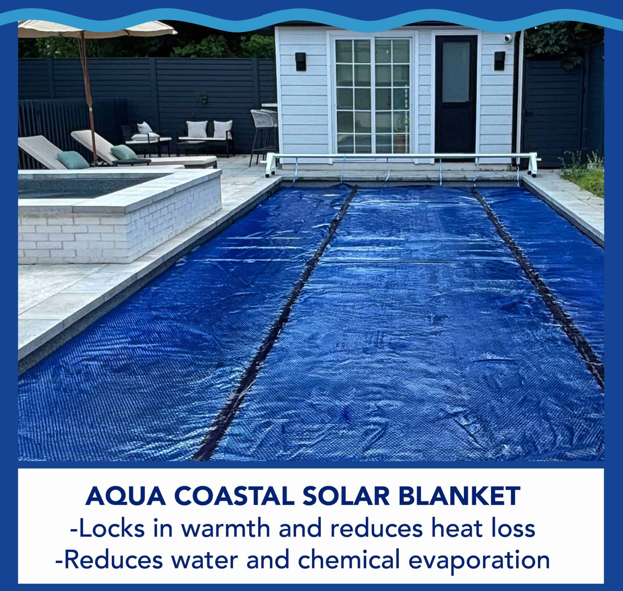 14' x 28' Rectangle Premium Black and Blue Solar Blanket, 8 mil