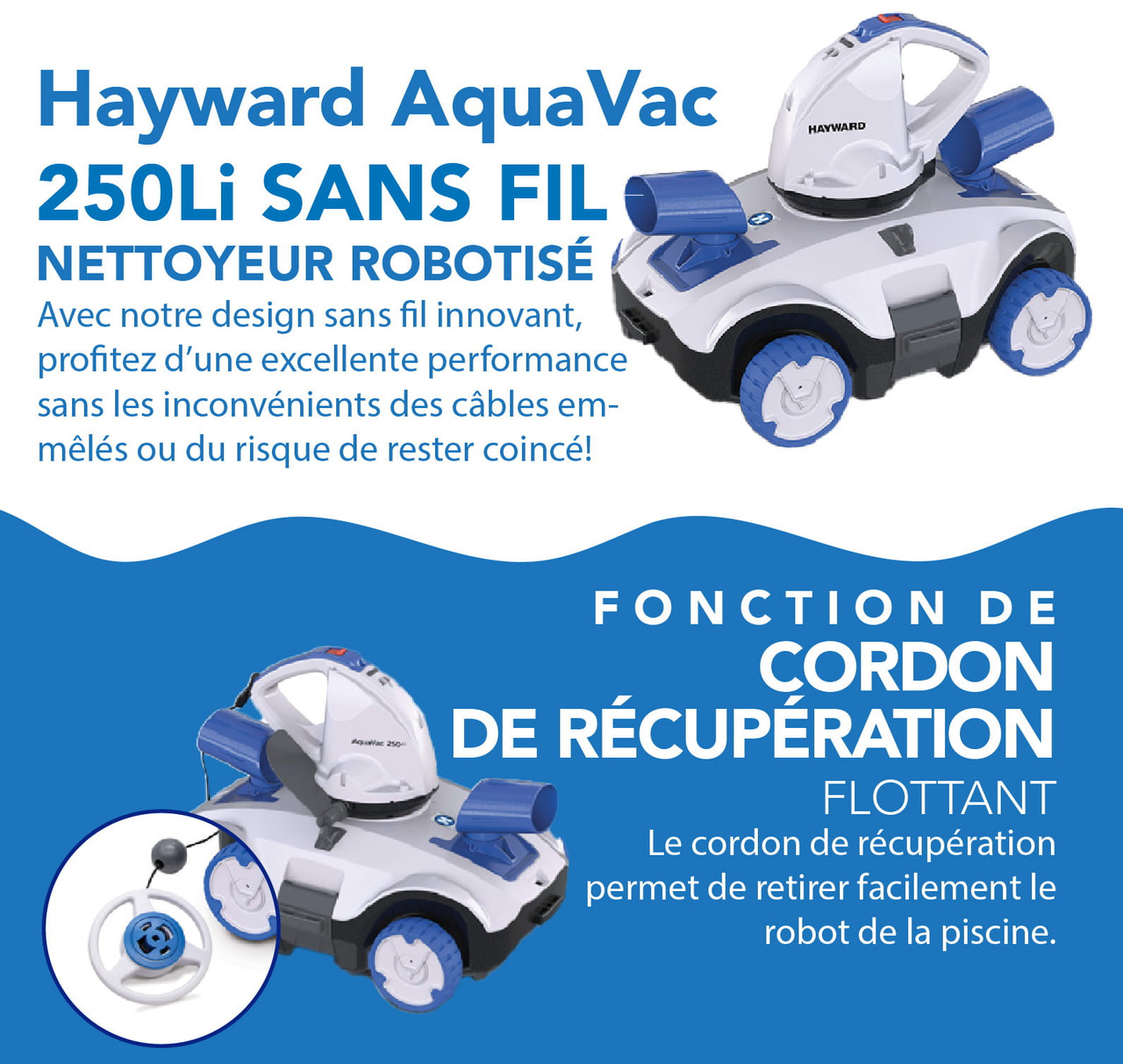 Hayward AquaVac 250Li – Robot nettoyeur de piscine sans fil (boîte endommagée)