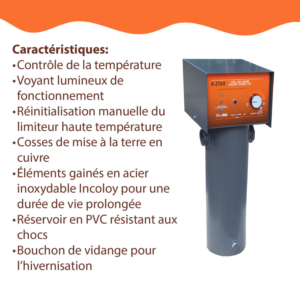 Chauffe-piscine/spa électrique numérique K-Star 15 kW (90 000 L), compatible eau salée