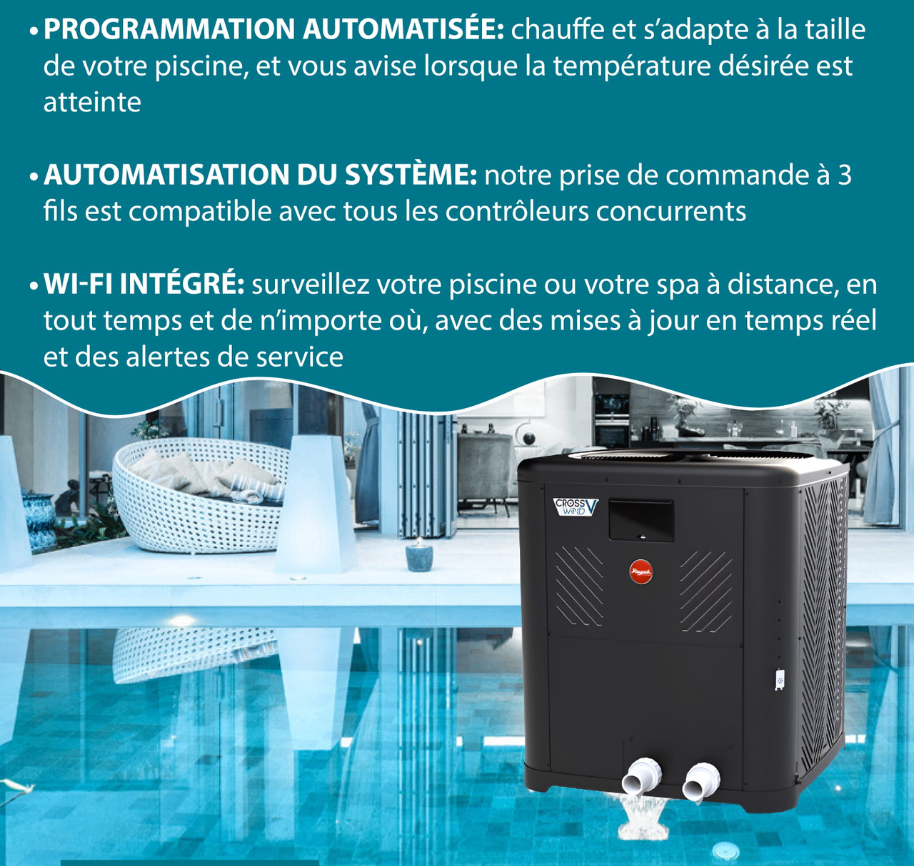 Thermopompe Raypak Crosswind V 85 000 BTU avec échangeur en titane