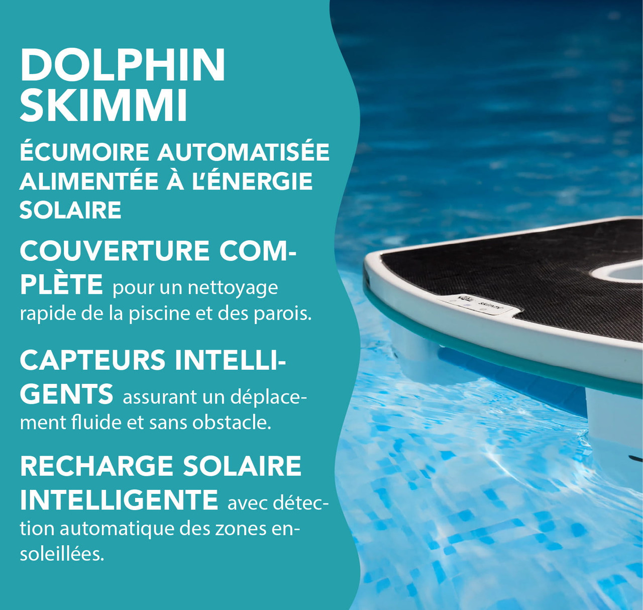Écumoire de piscine robotisée à énergie solaire Dolphin Skimmi