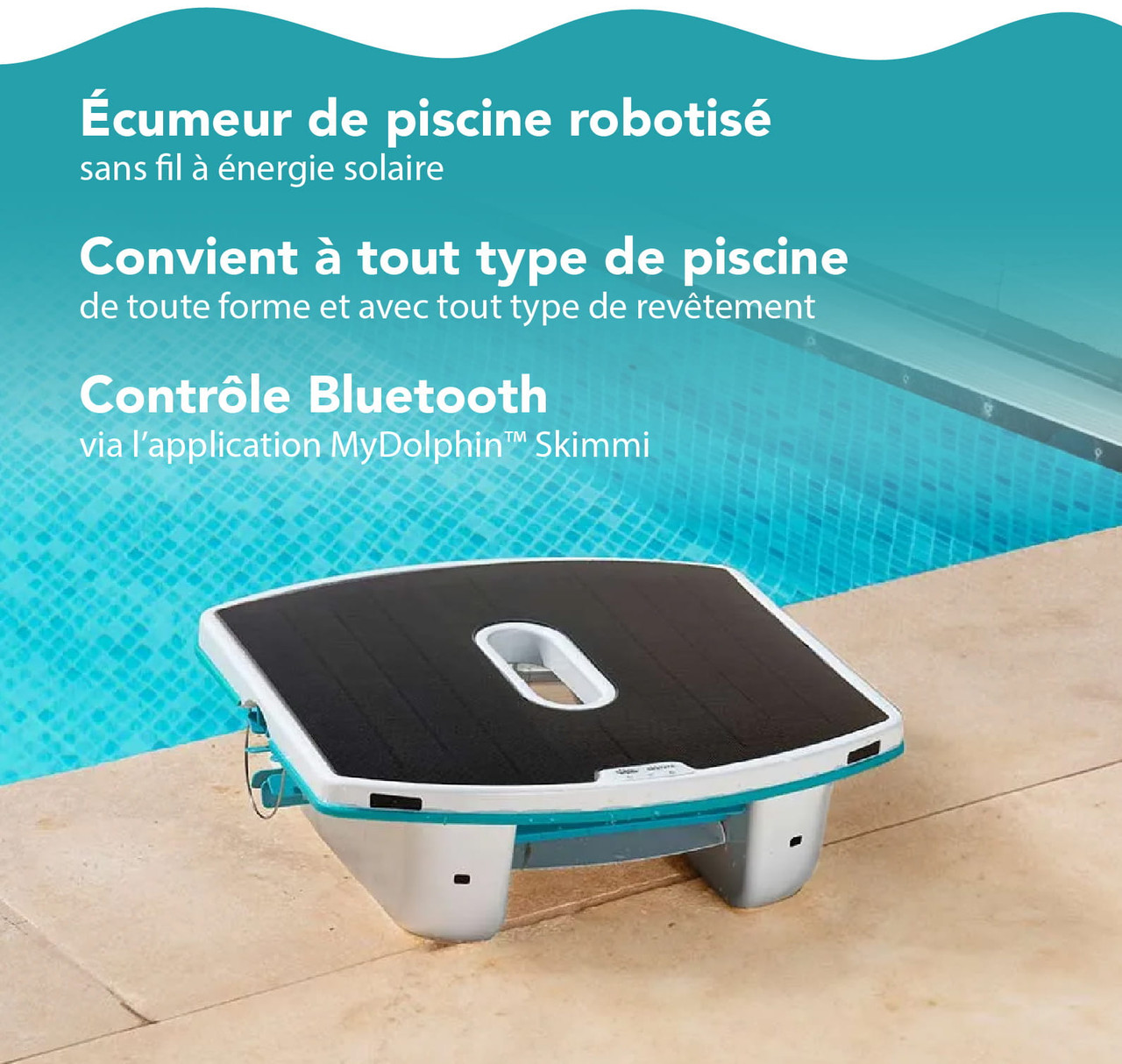 Écumoire de piscine robotisée à énergie solaire Dolphin Skimmi