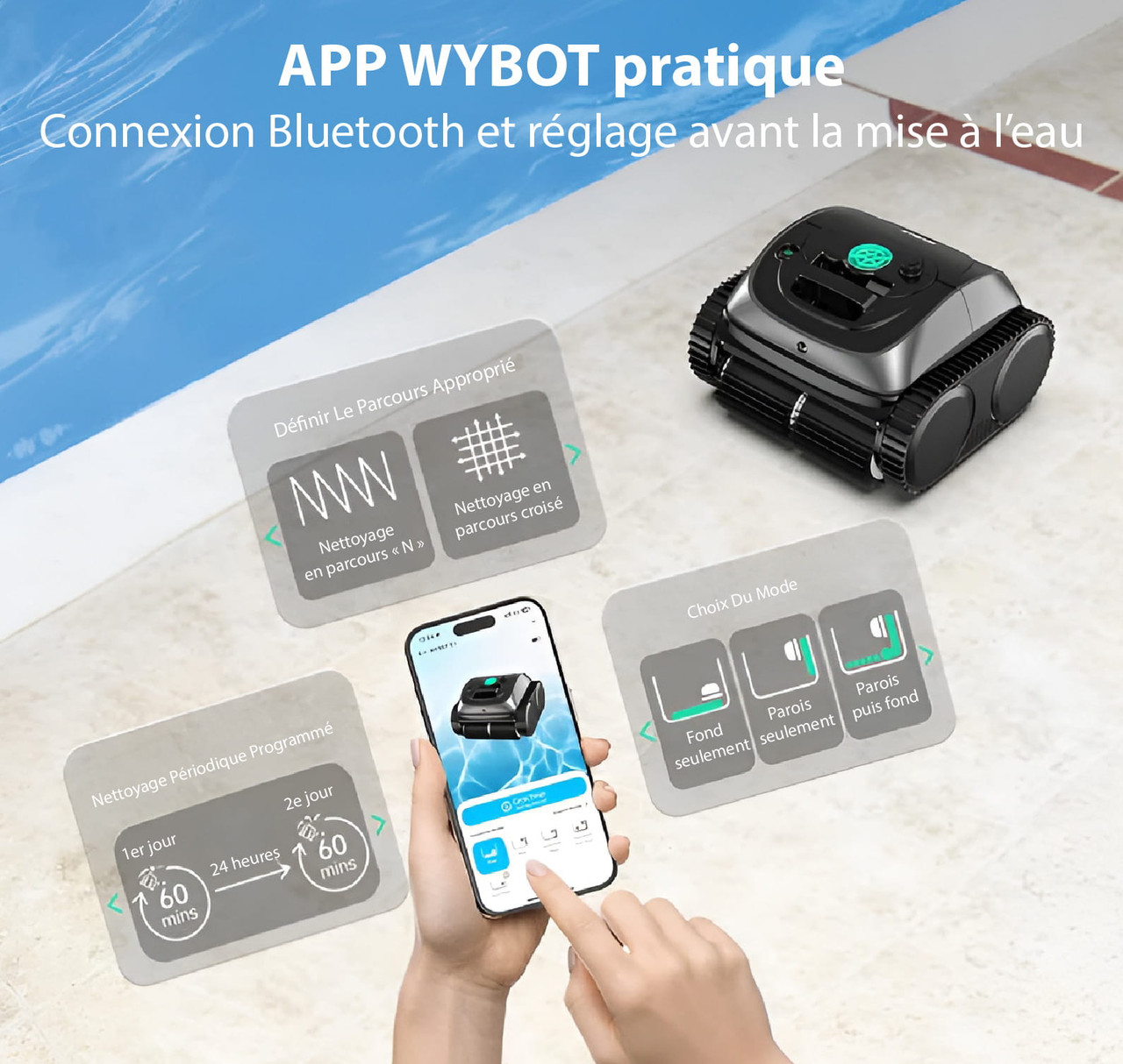 Nettoyeur de piscine robotisé sans fil WYBOT C1