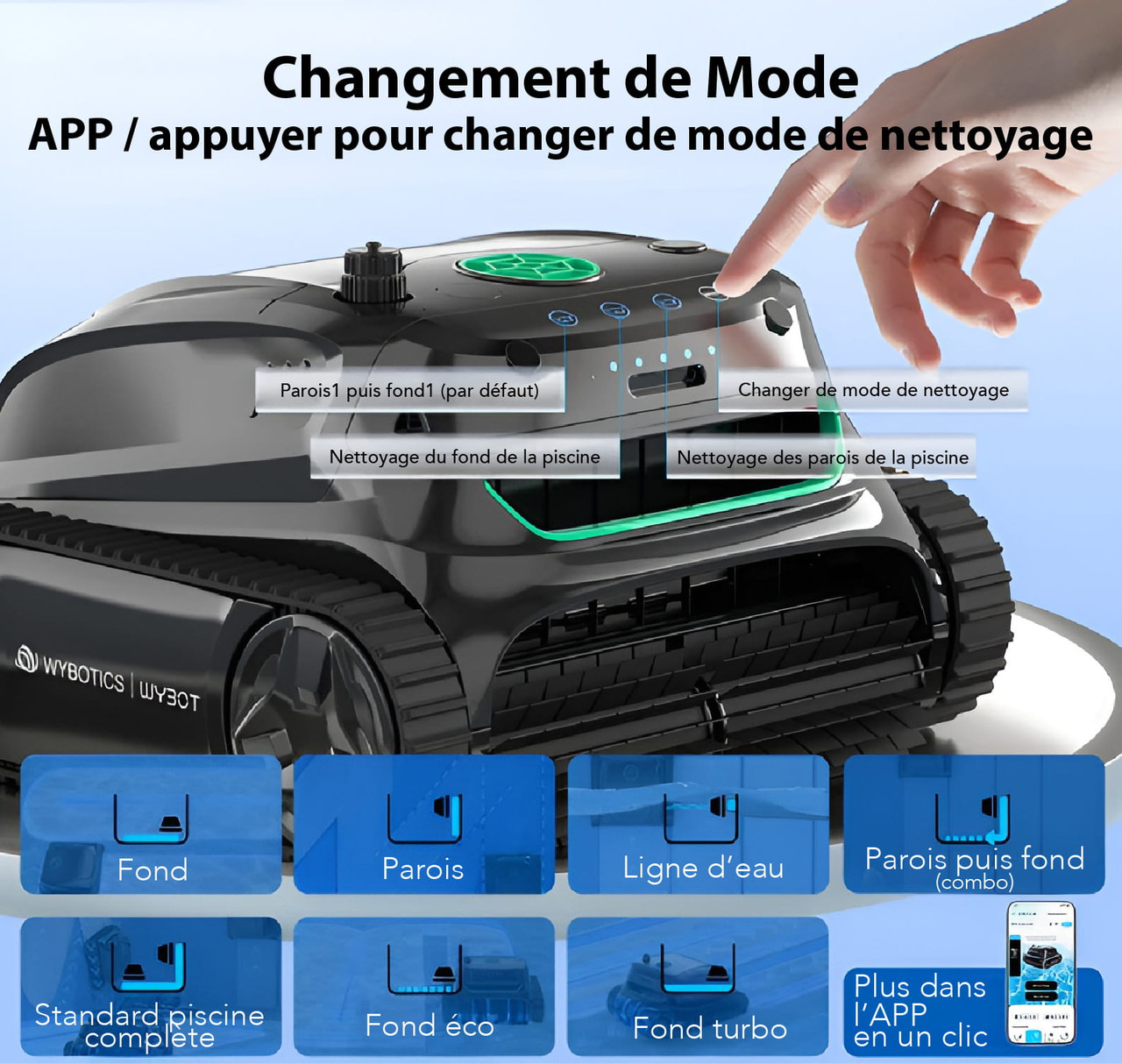Nettoyeur de piscine robotisé sans fil haut de gamme WYBOT S2