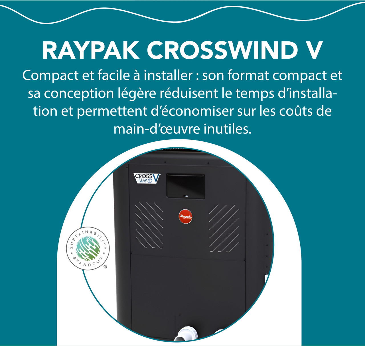 Raypak Crosswind V 138,000 BTU Heat Pump, Titanium Exchanger