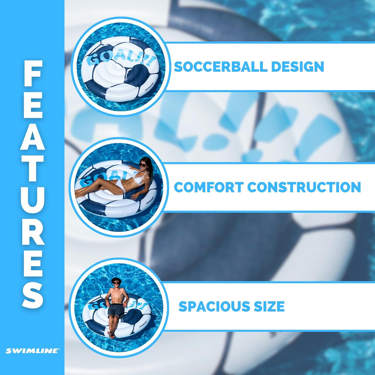 Soccerball Island Pool Inflatable Ride-on, White, 60"