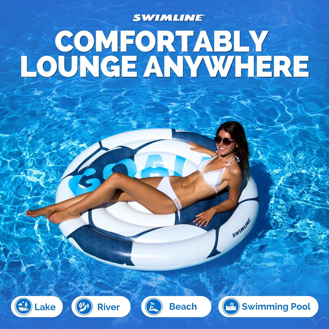 Soccerball Island Pool Inflatable Ride-on, White, 60"