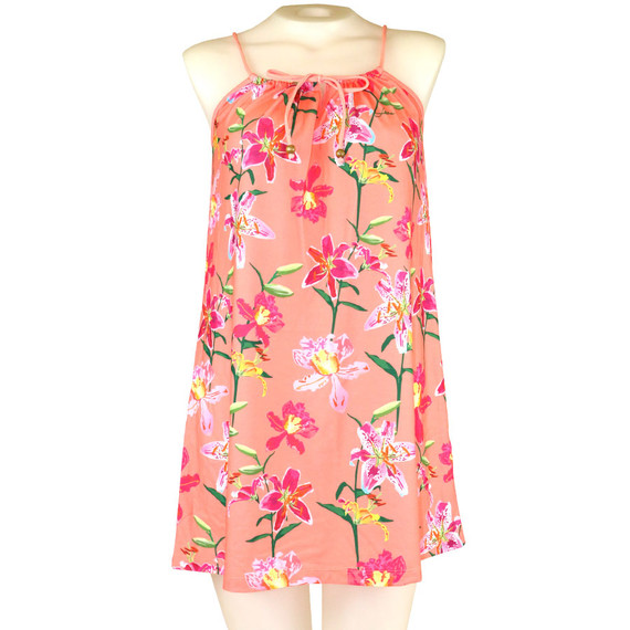 Tropical Orchid String Gathered Short Dress