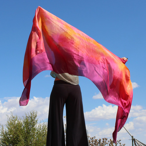 Pink, saffron silk veil for dance, silk veil for dancers, Silk veils for performers, hand-dyed silk veil