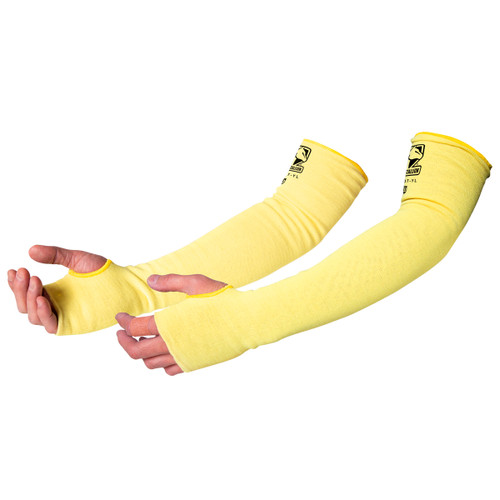 A4 Cut-Resistant Para-Aramid Knit Sleeves with Thumb Slot, 23" length, Yellow