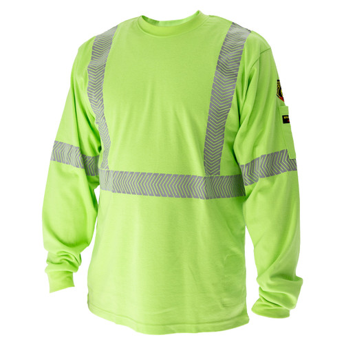 NFPA 2112 FR Cotton Knit LS T-Shirt, Lime with Reflective Tape