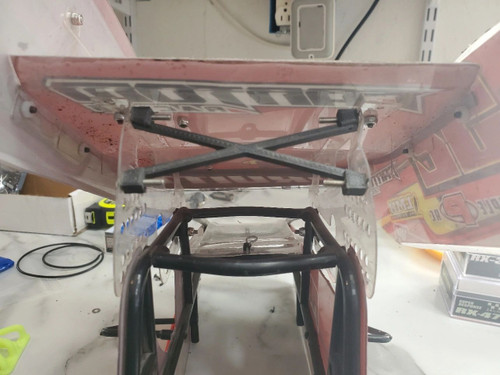 Sprint car rear wing X brace.
