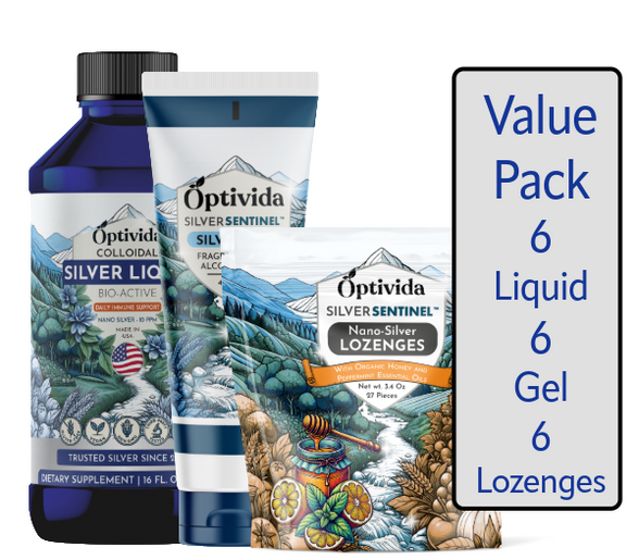 Nano Silver 6 Value Pack | 6 Liquid - 6 Topical Gel - 6 Lozenge 
