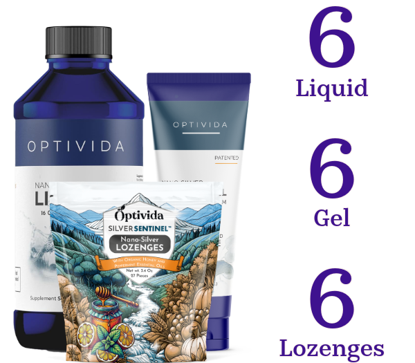 Nano Silver 6 Value Pack | 6 Liquid - 6 Topical Gel - 6 Lozenge Boxes 