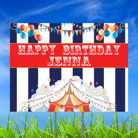 18"x24" circus party personalized yard sign to welcome your party guests.
