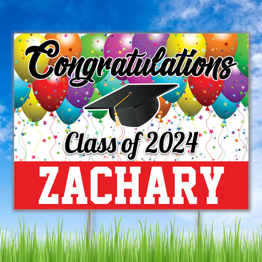 Honor the Graduate's accomplishments with our personalized graduation yard signs. Each sign comes with an easy to install metal ground stake.