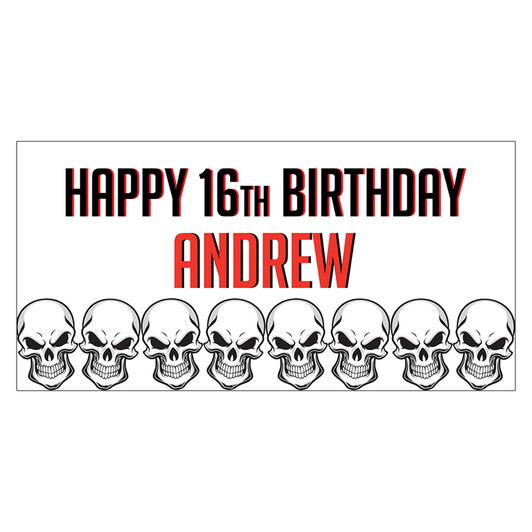 Set a gothic scene with our skulls theme party banner. This is the perfect backdrop for your special event. Wish your special someone a very happy birthday with our easy to install, personalized banner. Quick turnaround. Free shipping.
