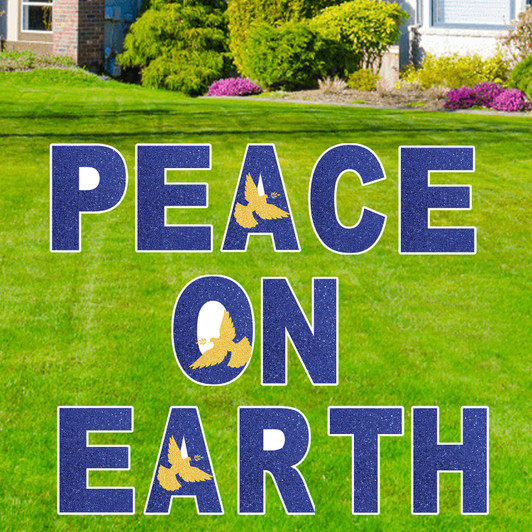 Dress up your yard and wish your friends, family and neighbors a joyous holiday season  with this 12-pc Peace on Earth yard sign kit.  Easy to assemble. Waterproof. Reusable.