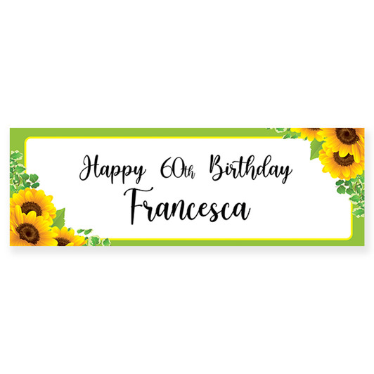 Happy 60th birthday to your birthday Celebrant! Our personalized sunflower theme 60th birthday banners are the perfect way to welcome friends and family to your party.