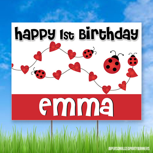 Wish your little love bug an awesome, happy birthday with our personalized ladybug yard sign. Waterproof. Reusable. Comes with easy to use metal ground stakes.