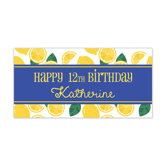 Our cheerful, colorful lemon theme birthday banners are an awesome way to wish the Celebrant a very happy birthday! Comes with grommets for easy hanging. Fast turnaround. Free shipping.