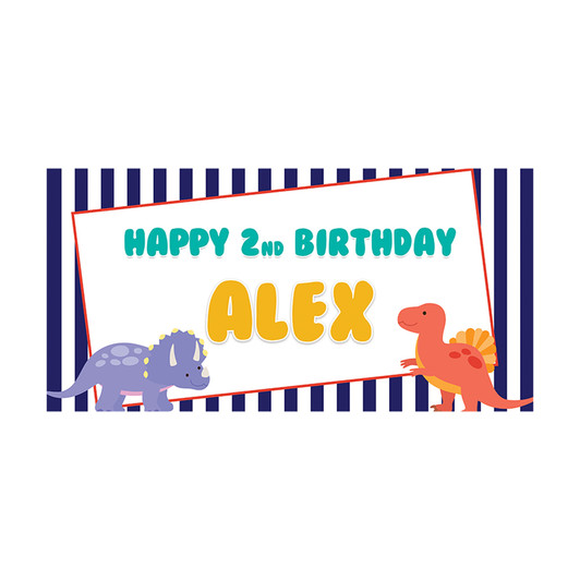 Wish your dino lover a happy birthday with our personalized dinosaur birthday party banner. Add more color and fun to your party with our easy to hang, full color personalized party banner. Use indoors or outdoors.