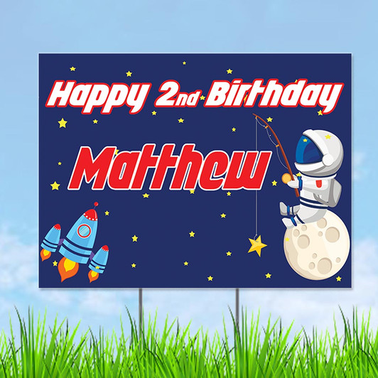 Celebrate the celebrant's another trip around the sun with our personalized out of this world birthday yard sign. Waterproof. Reusable. Comes with easy to use metal ground stakes.