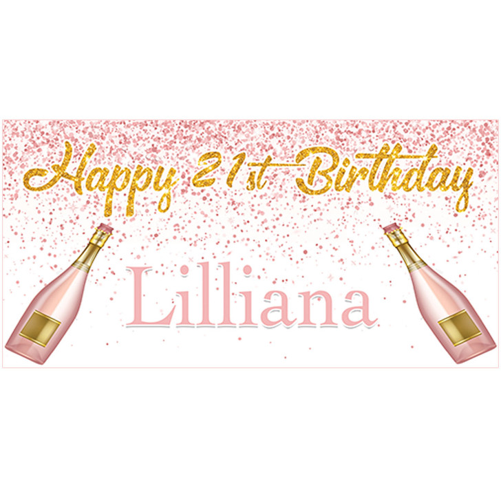 Pop the Champagne Happy 21st Birthday Personalized Vinyl Banner