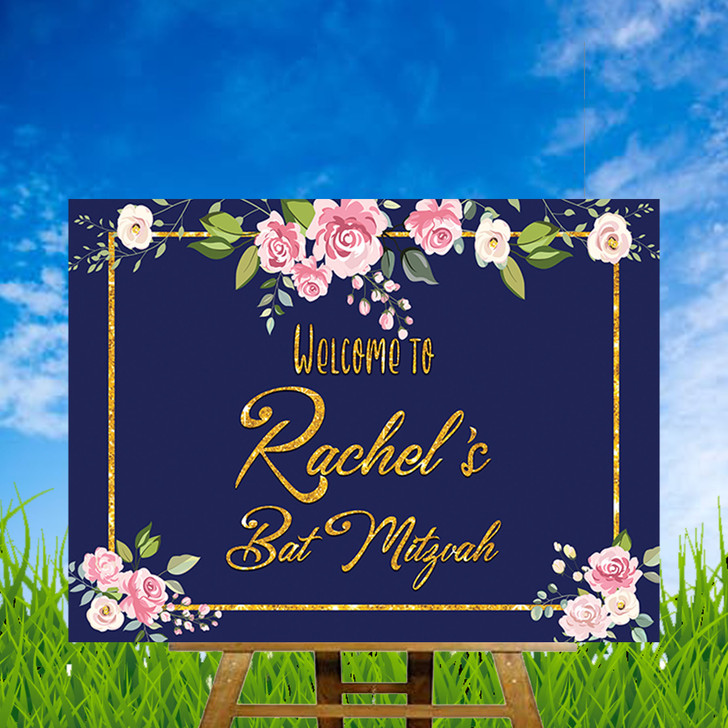 Elegant floral Bat Mitzvah Welcome Sign adds a classy touch to your event. Prop. up on an easel and welcome friends and family to your event.