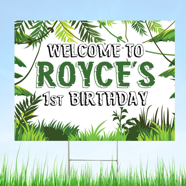Welcome your guests to your party with our personalized jungle safari theme birthday yard sign.