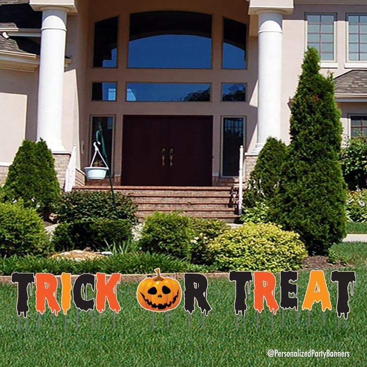 Dress up your yard and impress your friends and neighbors with our trick or treat Halloween kit. Easy to assemble. Waterproof. Reusable.