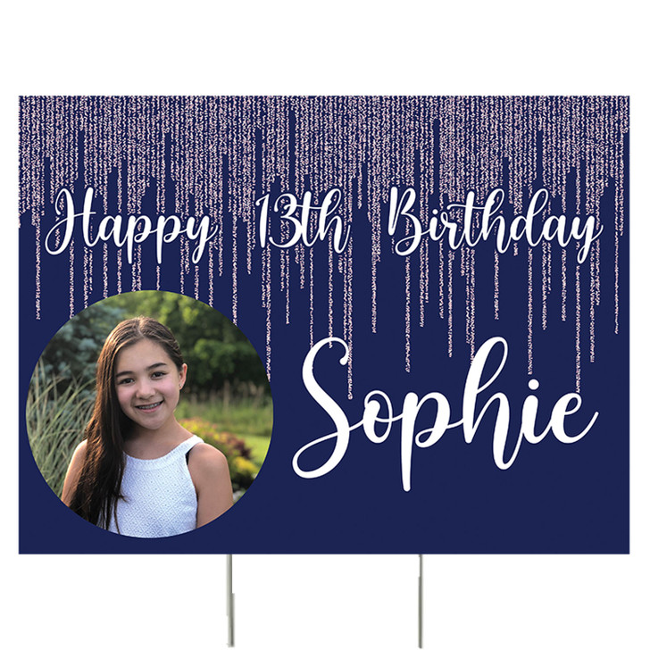 Personalized 13th birthday photo yard sign is sure to delight and spark joy for your Celebrant and guests. Quick turnaround. Fast shipping.