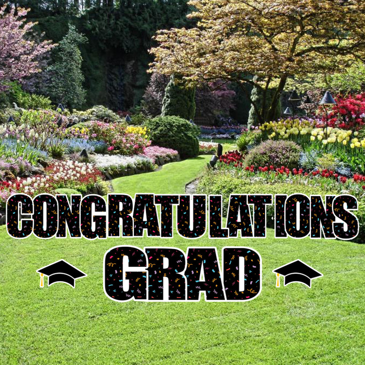 Dress up your yard and congratulate your Graduate for all their hard work and accomplishments with our easy to install graduation kit. Easy to assemble. Waterproof. Reusable.