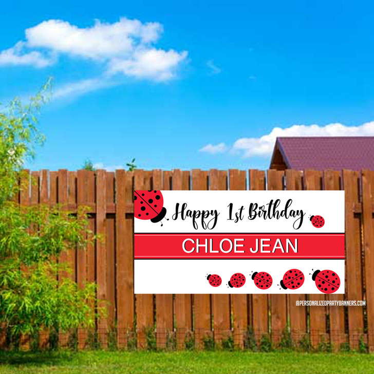 Wish your little lovebug an awesome happy birthday with our little ladybug theme birthday banners. Printed in vibrant full color on sturdy vinyl. Easy to hang. Use indoors or outdoors.