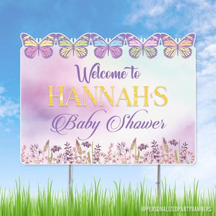 Welcome friends and family to your baby shower with our personalized yard sign. Comes with metal stakes. Free shipping.