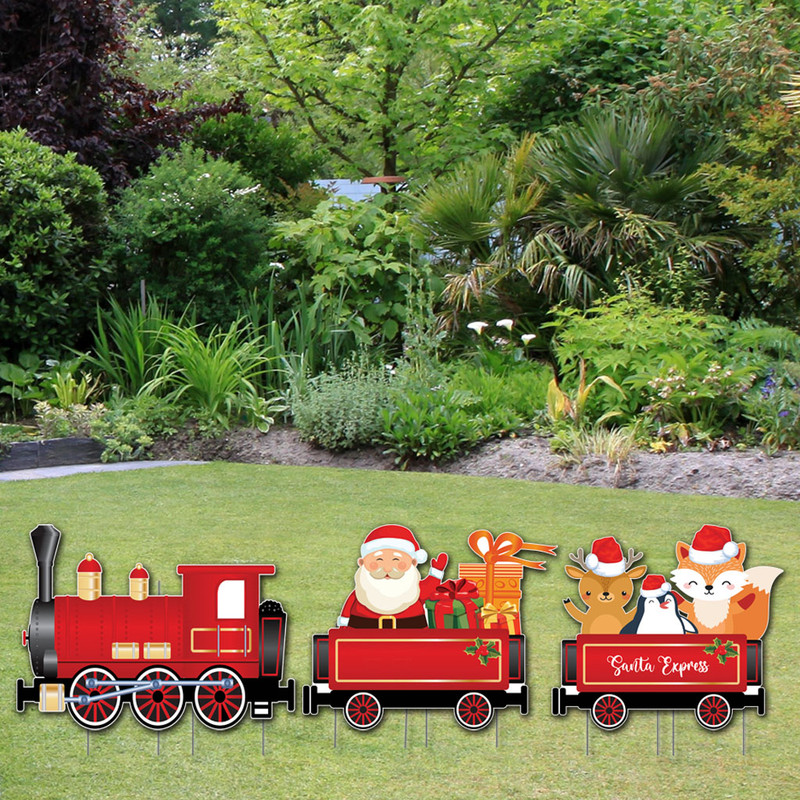 Dress up your yard and impress your friends and neighbors with our adorable Christmas Santa on a Train yard sign kit. Easy to assemble. Waterproof. Reusable.
