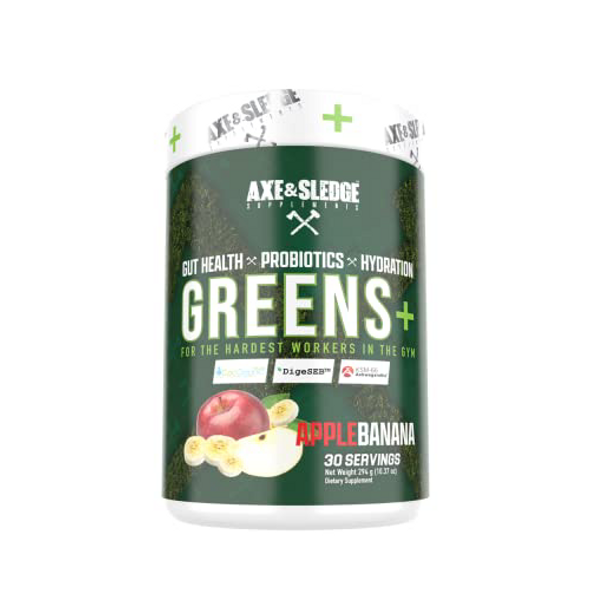 Axe & Sledge Supplements Greens+ Superfood Powder with Antioxidants, Probiotics, Digestive Enzymes, KSM-66 Ashwagandha, and Coconut Water Powder, Natu