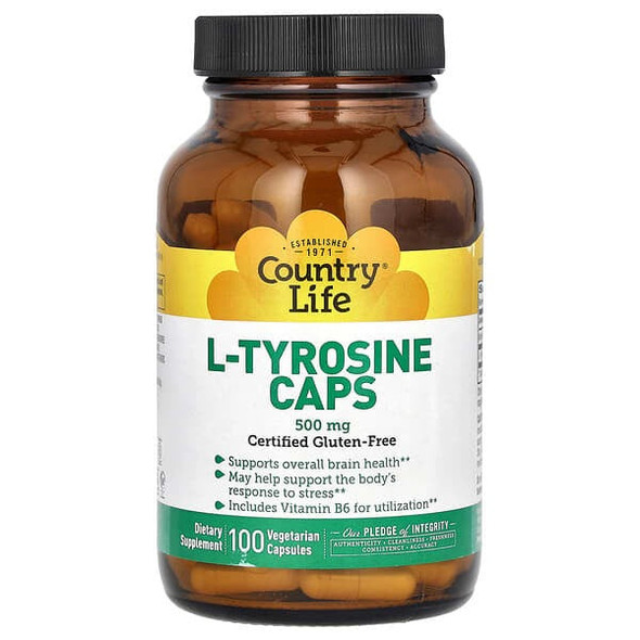 Country Life, L-Tyrosine Caps, 500 mg, 100 Vegetarian Capsules Country Life, L-Tyrosine Caps, 500 mg, 100 Vegetarian Capsules