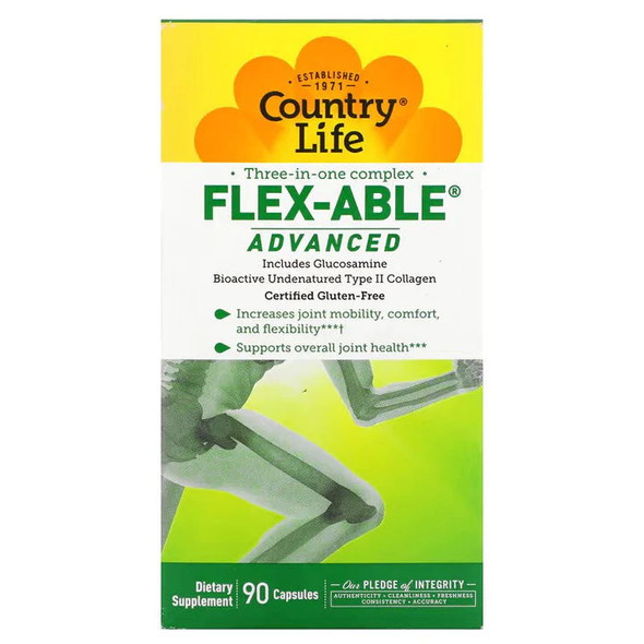 Country Life, Three-In-One Complex, Flex-Able Advanced, 90 Capsules Country Life, Three-In-One Complex, Flex-Able Advanced, 90 Capsules