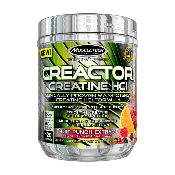 Muscletech Creactor Micronized Creatine and Creatine HCl Powder, Muscle Builder & Recovery, Fruit Punch Extreme, 120 Servings (269g)