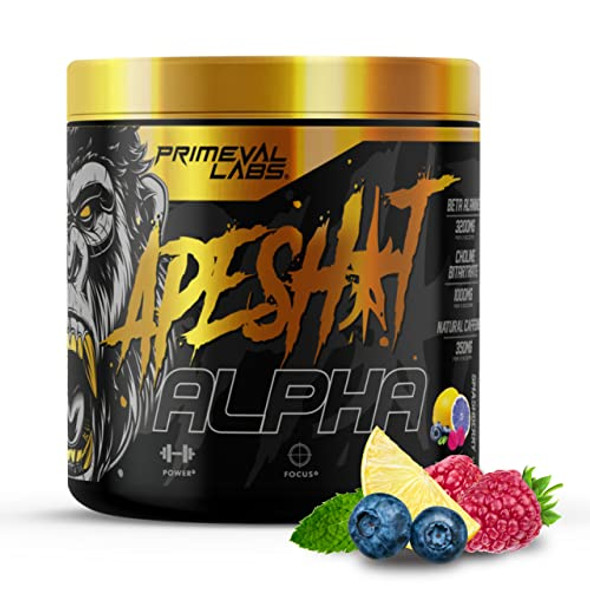 Primeval Labs Ape Alpha Natural Pre Workout Powder, Boost Energy, Increase Endurance and Focus, Beta-Alanine, 350mg Natural Caffeine Extract, Nitric O