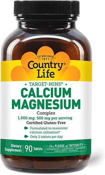 Country Life Target Mins Calcium-Magnesium Complex 1000 Mg-500 Mg Per 2 Tablets), 90-Count