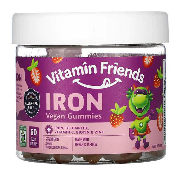 Vitamin Friends, Iron Vegan Gummies, Strawberry, 60 Pectin Gummies Vitamin Friends, Iron Vegan Gummies, Strawberry, 60 Pectin Gummies