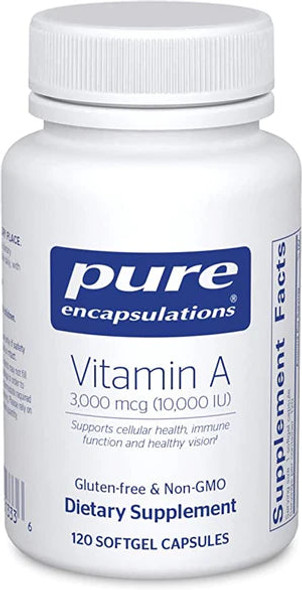 Pure Encapsulations Vitamin A 10,000 IU from Cod Liver Oil | Supports Immune and Cellular Health, Vision, Bones, Skin, and Reproductive Function* | 120 Softgel Capsules