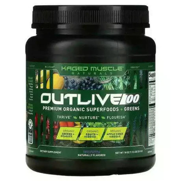Kaged Muscle, Outlive 100 Premium Organic Superfoods + Greens Berry, 510 g
