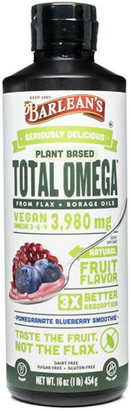 Barleans Seriously Delicious Omega Pomegranate Blueberry Smoothie 16Oz