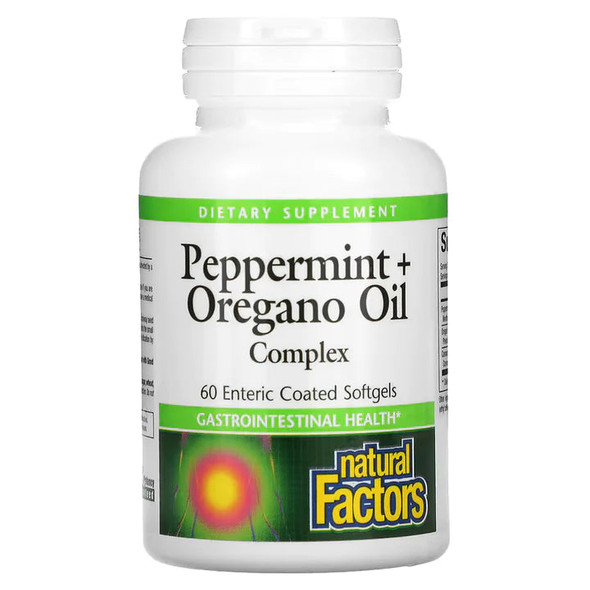Natural Factors, Peppermint + Oregano Oil Complex, 60 Enteric Coated Softgels Natural Factors, Peppermint + Oregano Oil Complex, 60 Enteric Coated Softgels